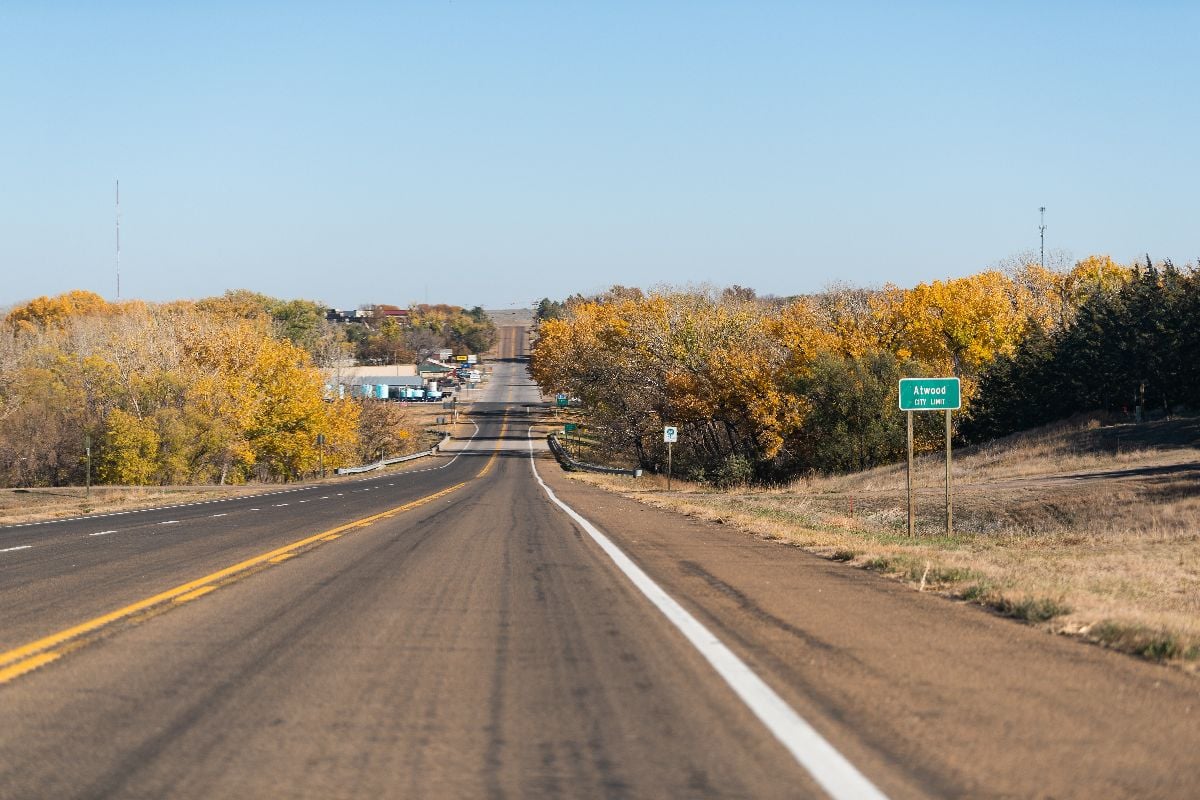 Small city in Kansas street sign entrance on highway 36.