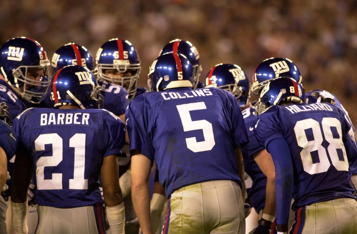 Kerry Collins Quarterback for the New York Giants in game action in Super Bowl XXXV.