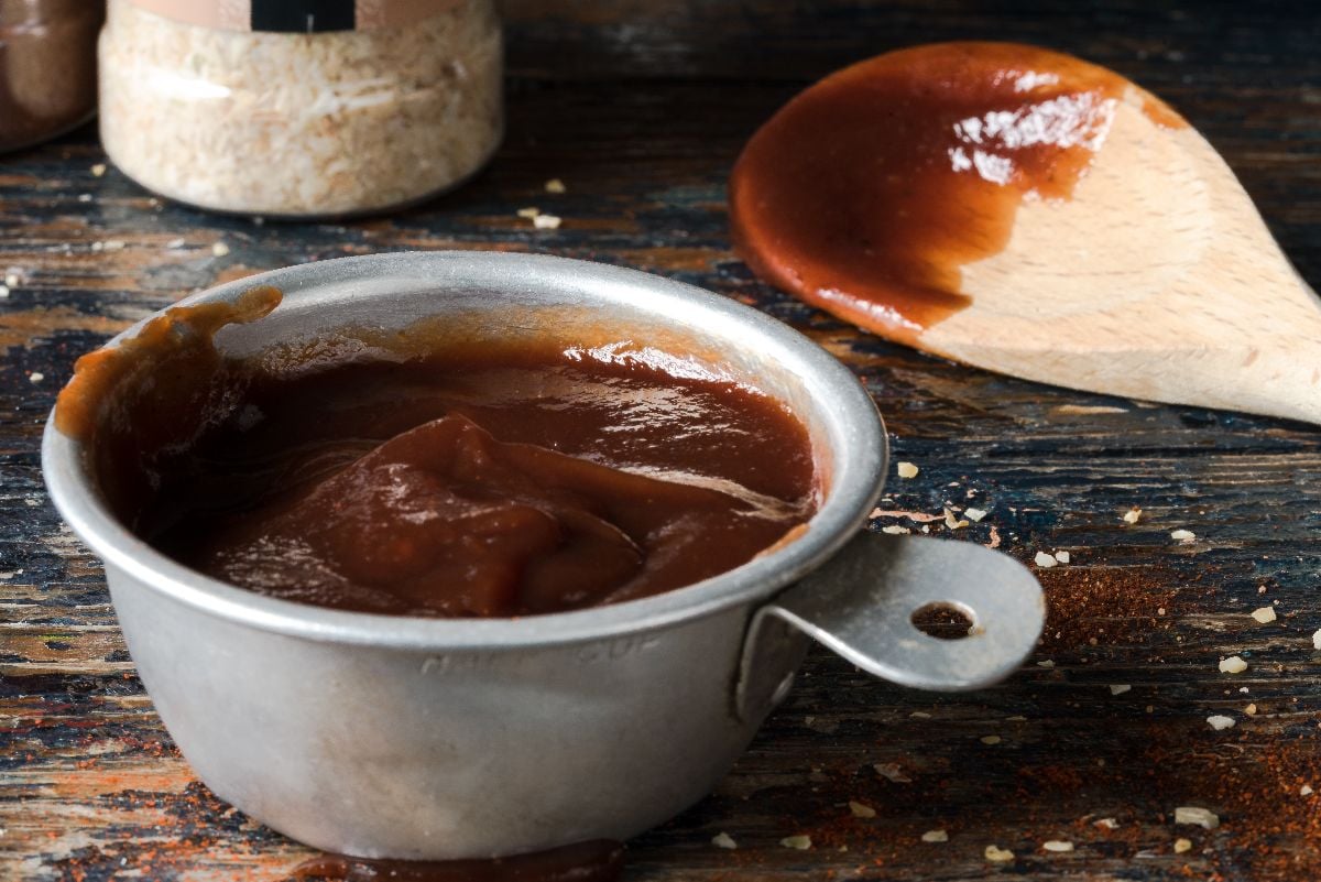BBQ sauce in a measuring cup.
