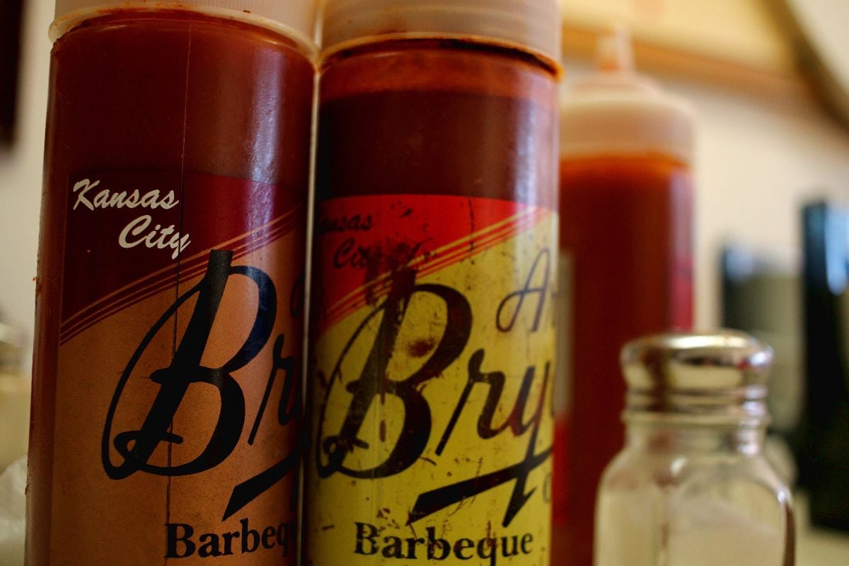 Bottles of original sauce at the famous Arthur Bryant's Barbecue.