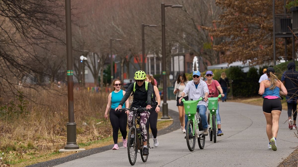 Atlantans walking, biking, and jogging the Beltline.                             