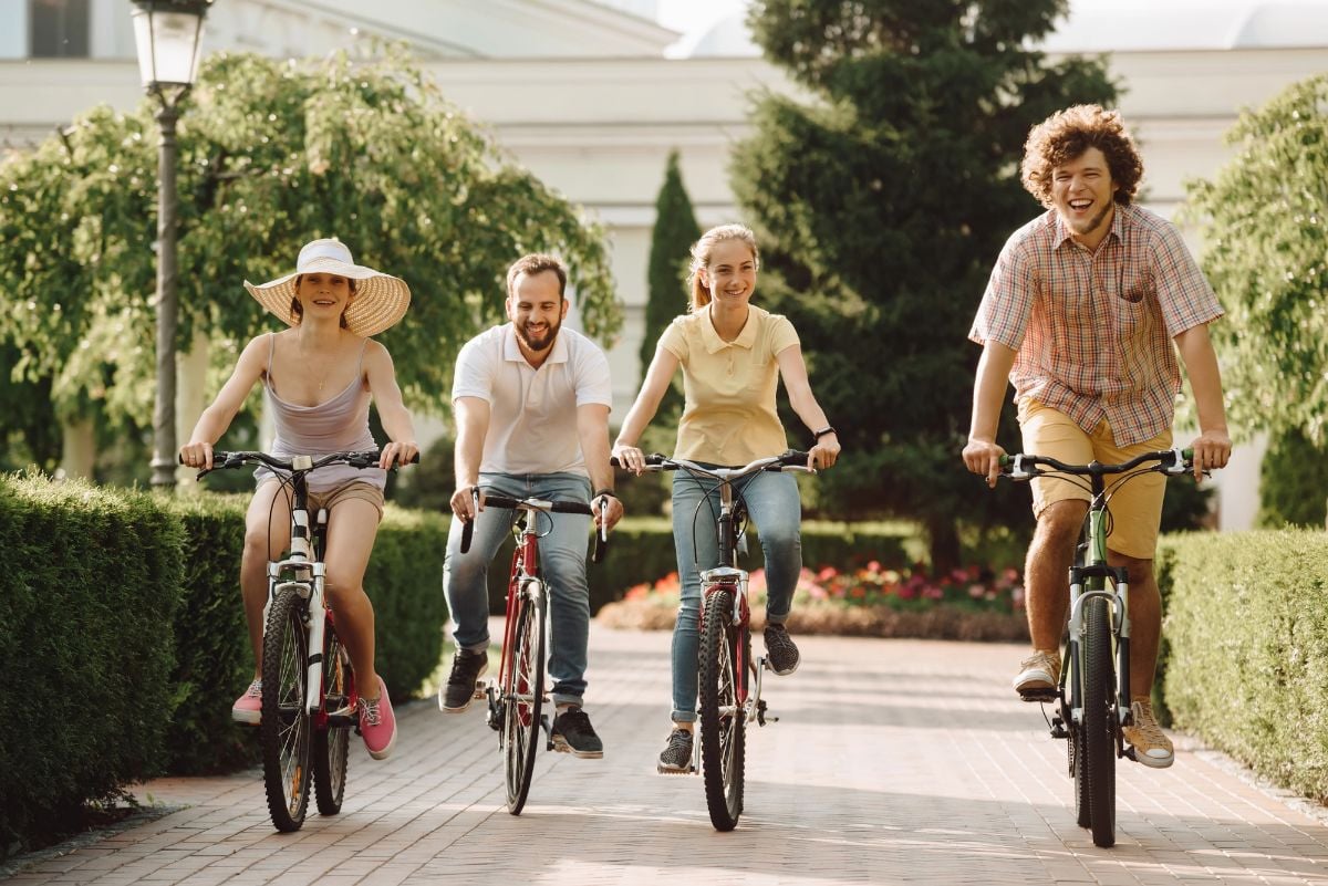 Group of friends riding outdoors.