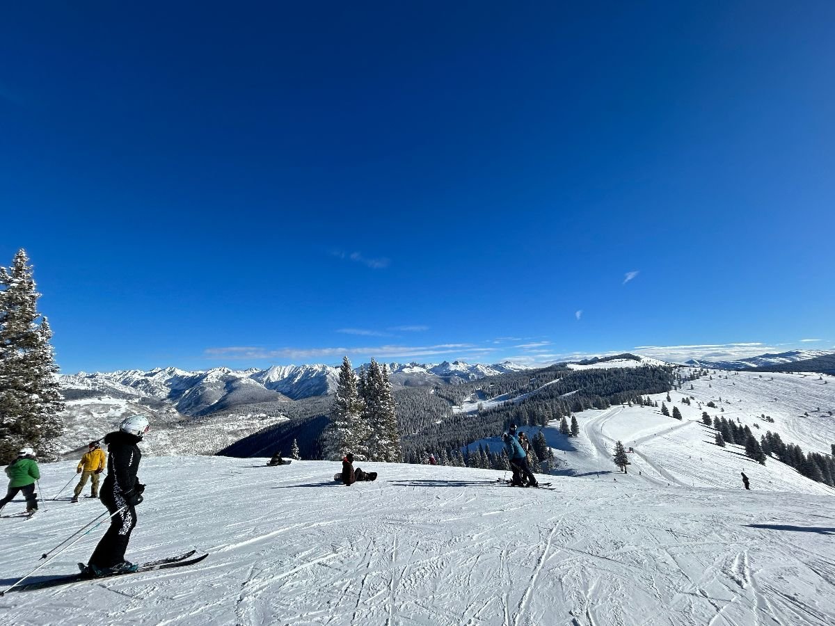 Bluebird day at the top of Vail mountain in Colorado.