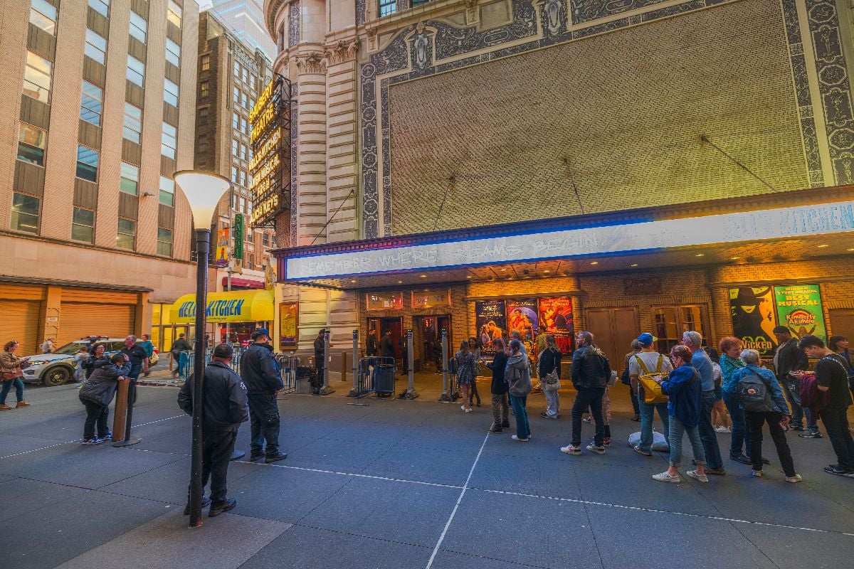 People lining up to see the new musical "Hell's Kitchen" at a Broadway theater in Manhattan. New York.