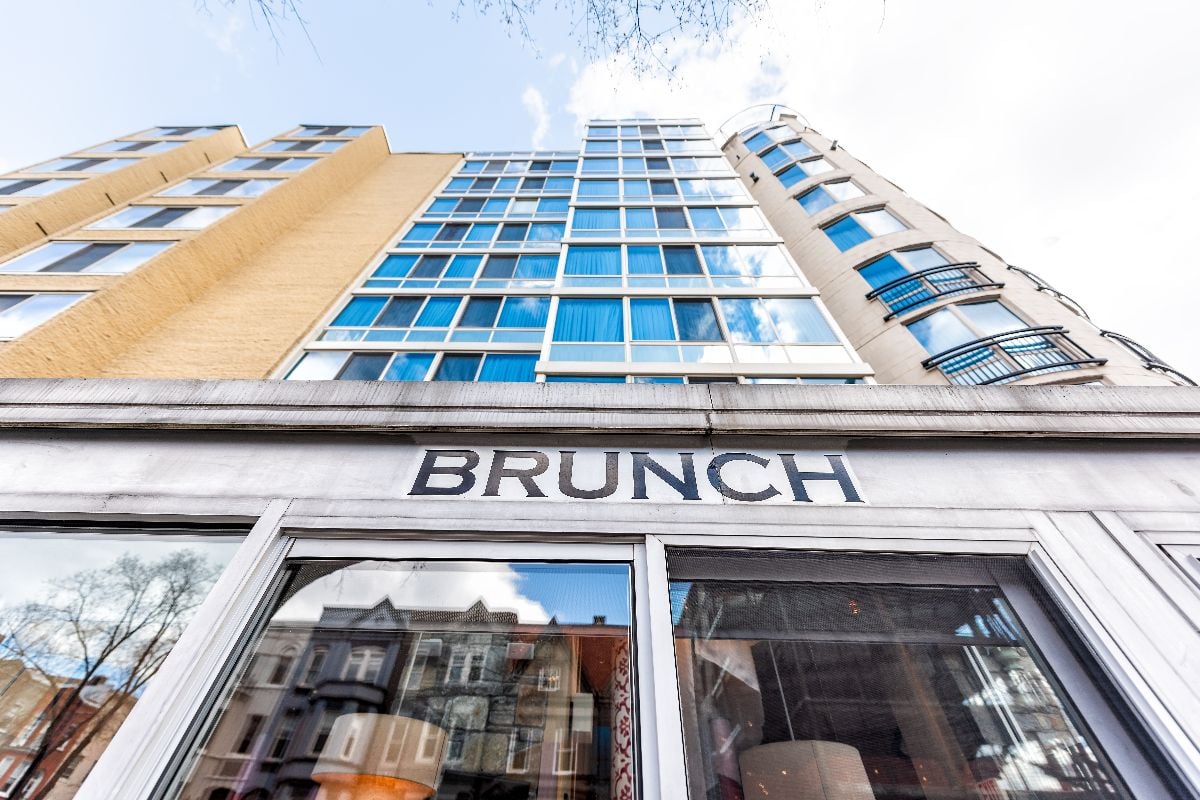 Brunch sign closeup on building in capital city.