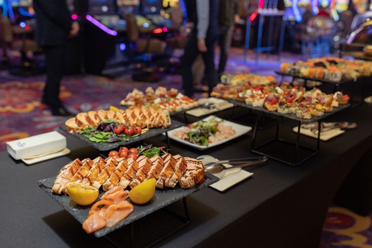 Assortment of sandwiches on the buffet table.