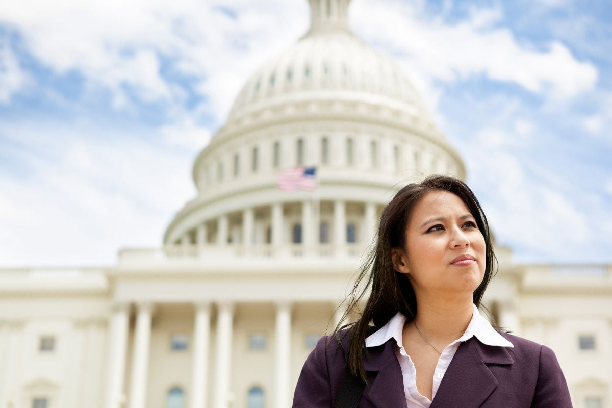 Business woman on Capitol Hill in Washington DC.