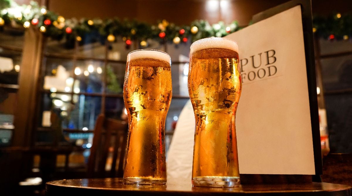 Glass of beers on a local pub.