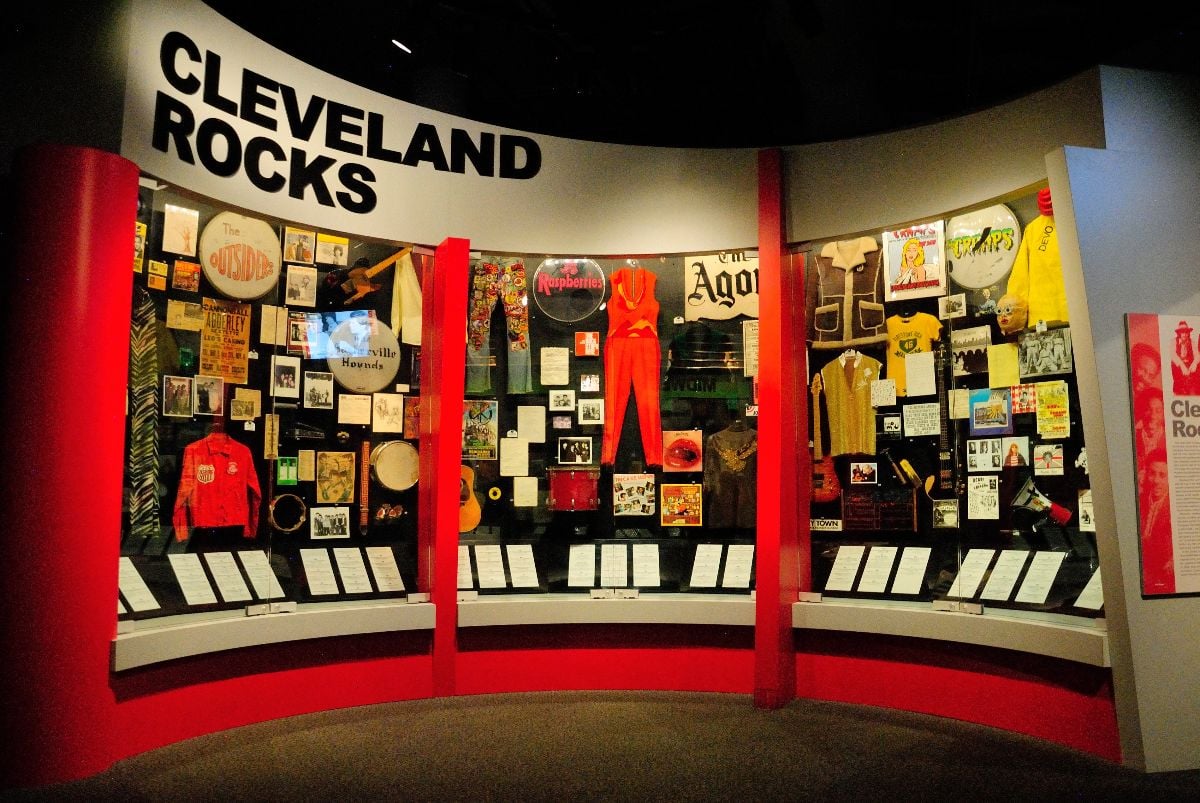Interior of the Rock and Roll Hall of Fame on the Lake Erie shore in Cleveland, Ohio.