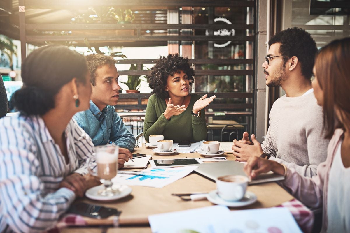 Business people having meeting at the coffee shop,.