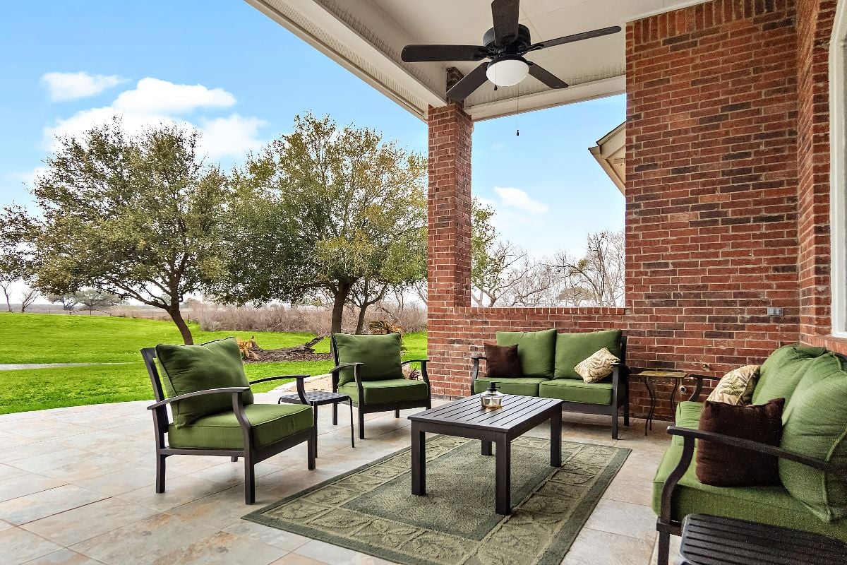 A home with a back patio.