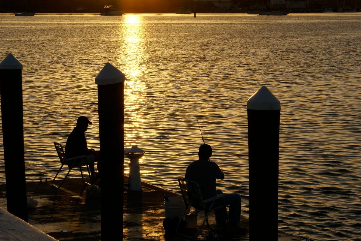 Florida fishermen at sunrise near Bradenton.
