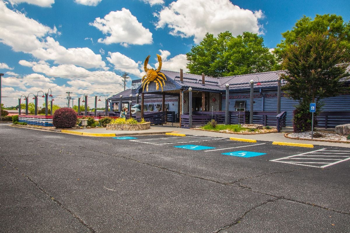 Krab Hut seafood restaurant retro wooden style ocean vibe.