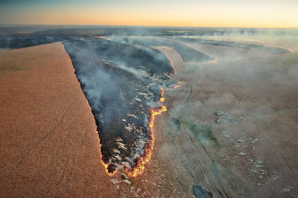 Aerial range burning in the Flint Hills of Kansas.
