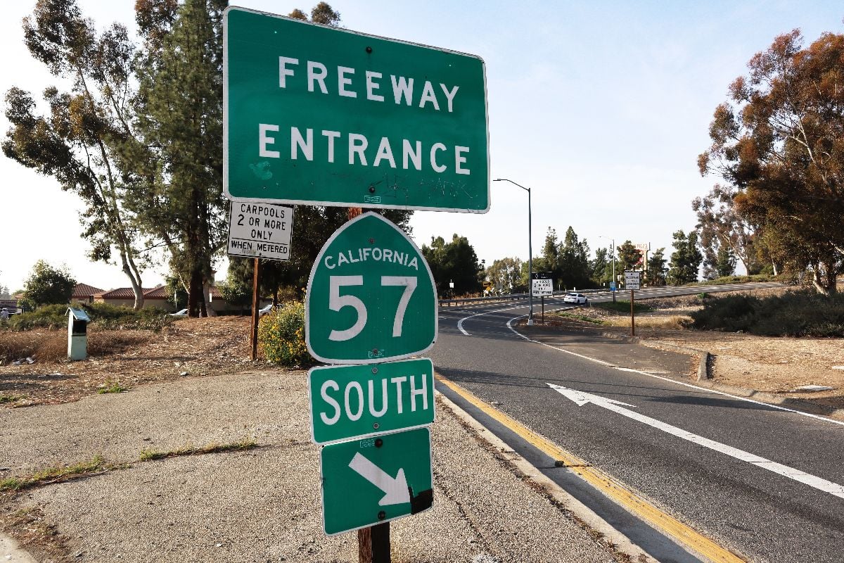 Freeway Entrance Sign for California State Route 57 South 