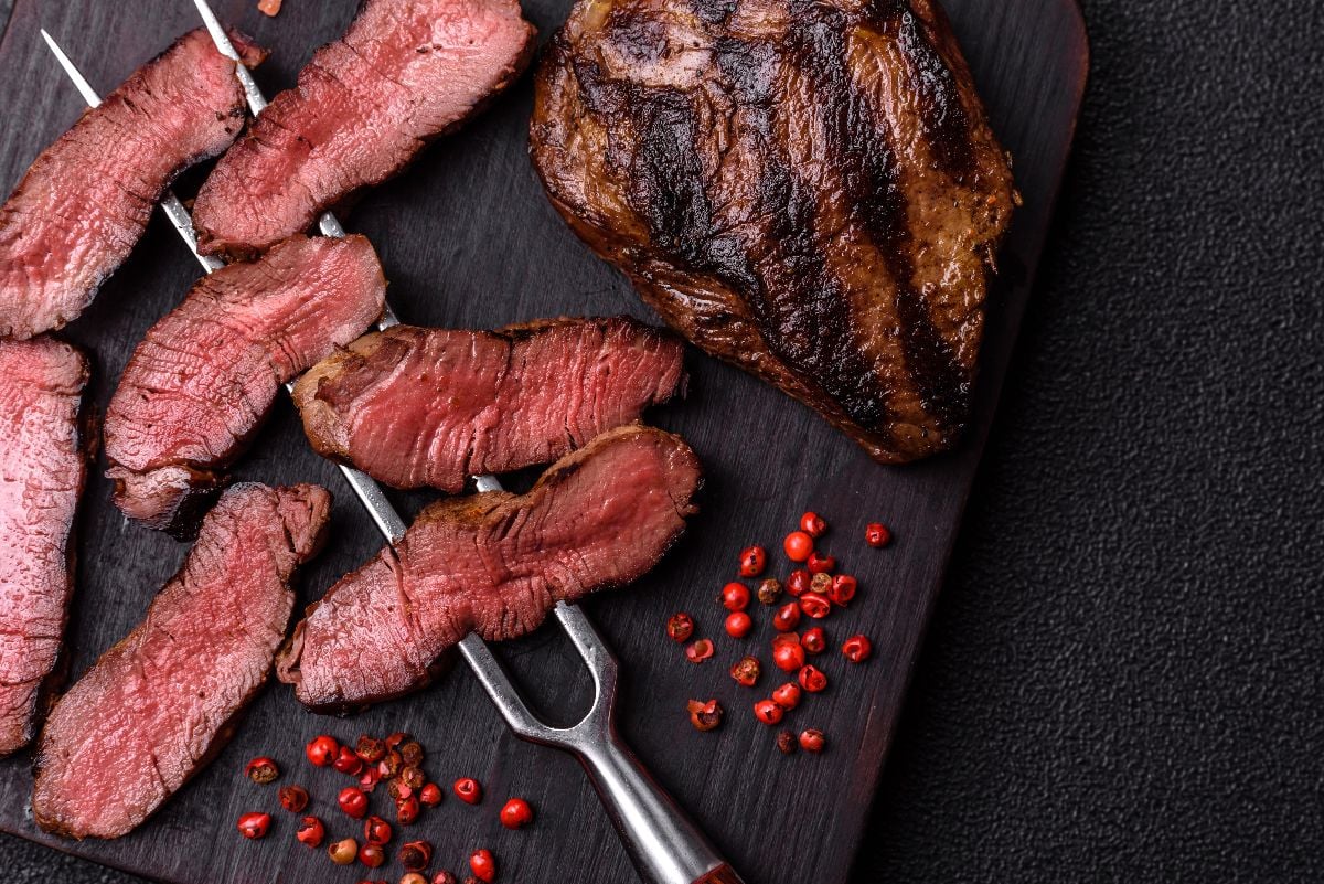Grilled beef steak meat with salt and pepper.