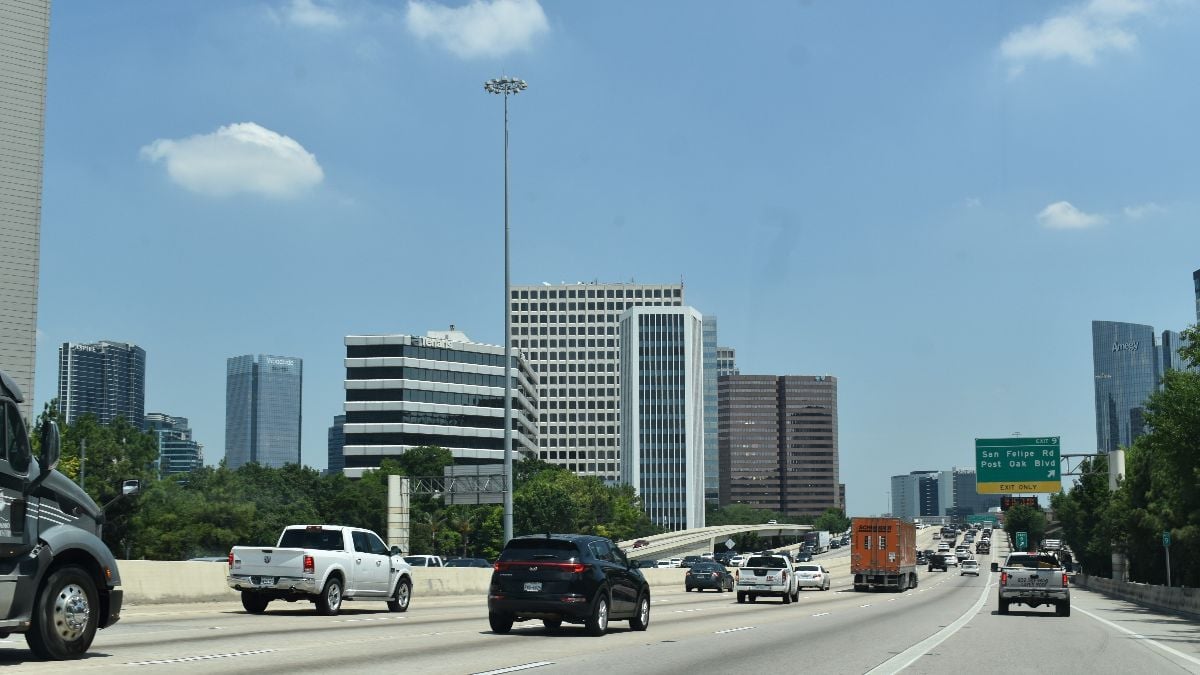 Traffic headed towards downtown Houston.