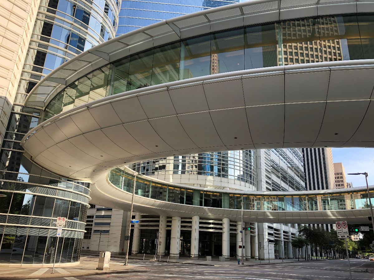 Circular sky walk in downtown Houston.