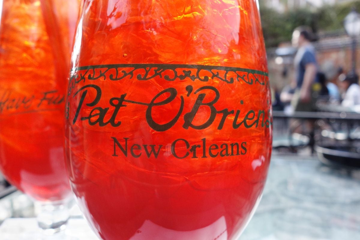 The famous Hurricane cocktail at Pat O'Brien's Bar in New Orleans French Quarter.