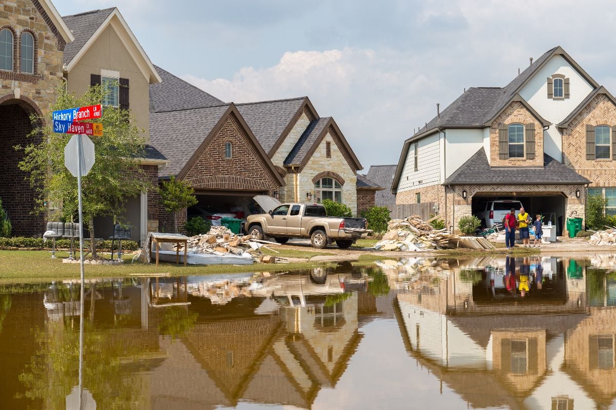 Cleanup in Houston suburb Riverstone after hurricane Harvey and heavy floods.
