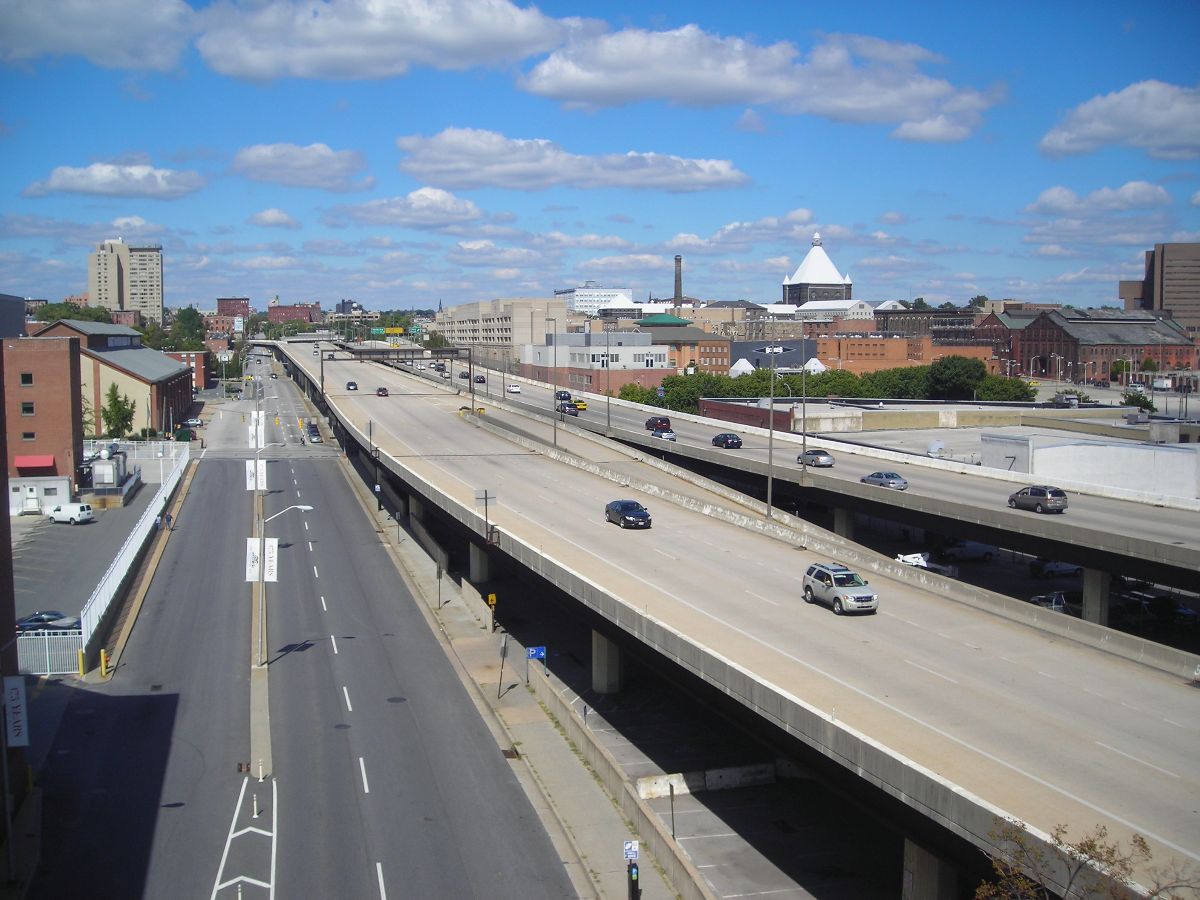 I-83 seen from the US 40 (Orleans Street) bridge in Baltimore, Maryland.