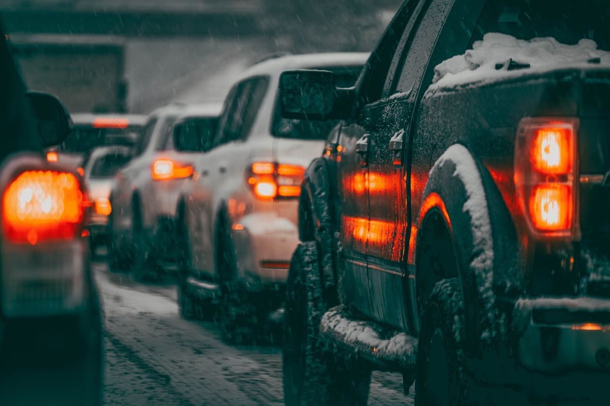 Cars stuck in a major traffic jam along i70.