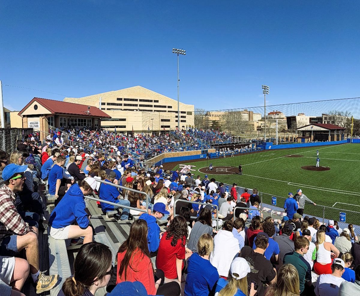 The Jayhawks playing during the 2025 season at Hoglund Ballpark.