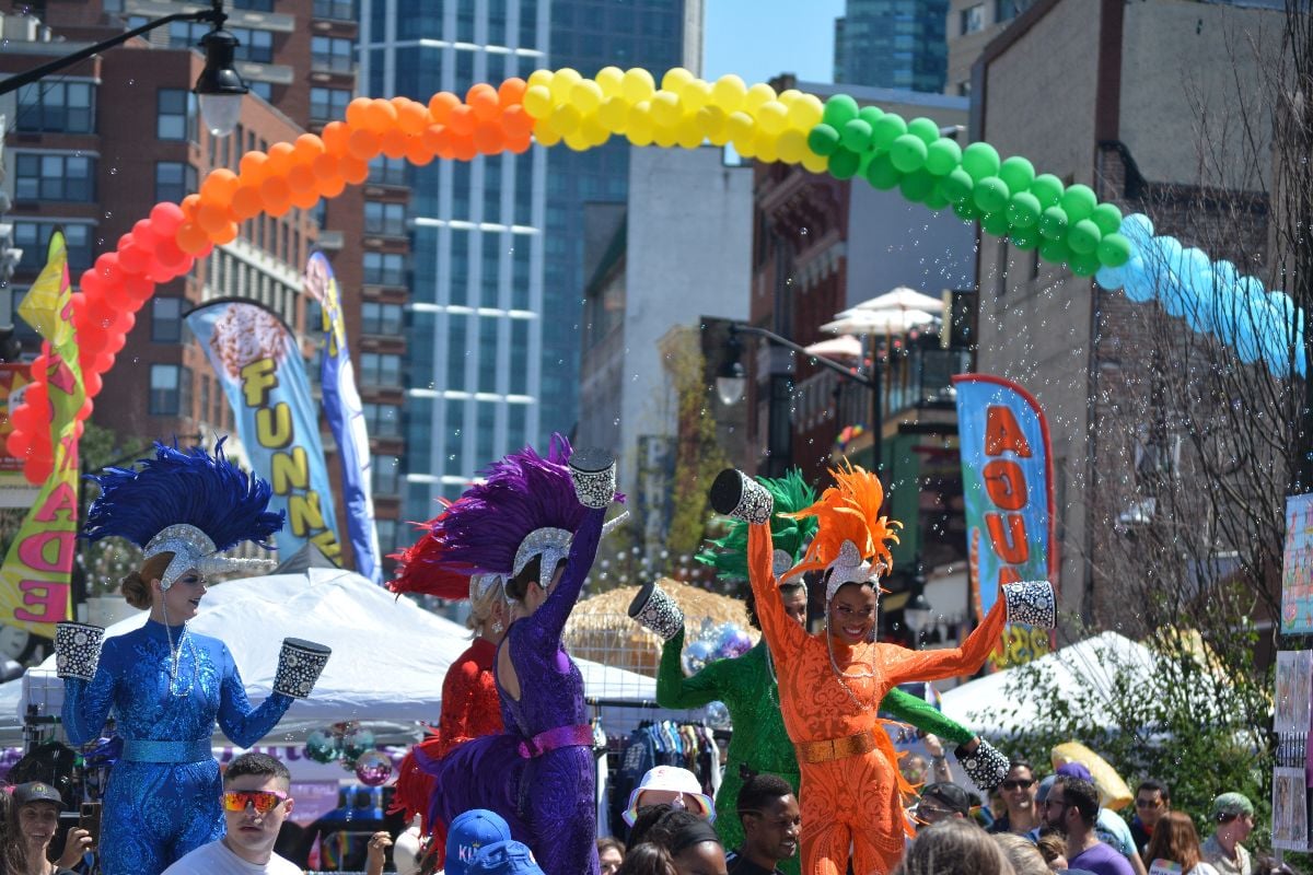 People on stilts taking part in the annual Pride Festival in downtown Jersey City.
