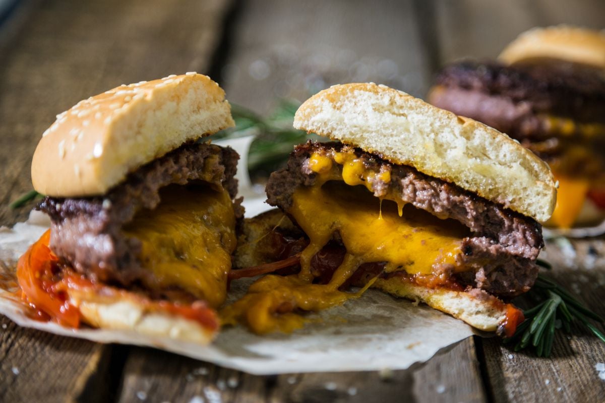 Hamburger with cheddar cheese.