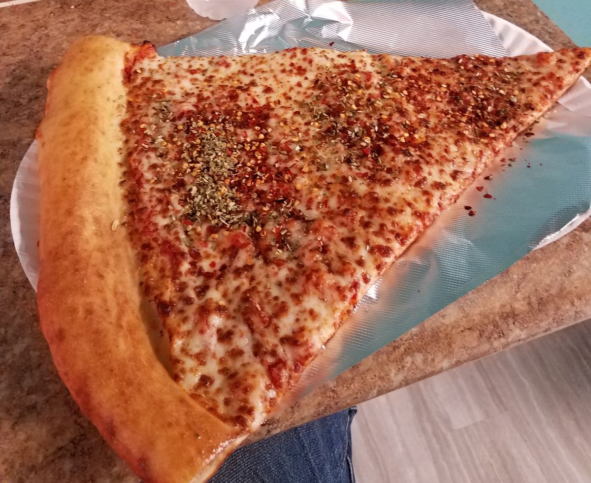 A jumbo slice pizza