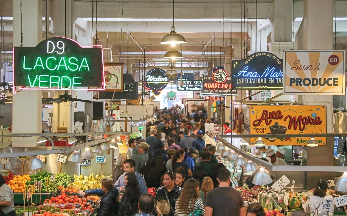 Crowds flock to the Grand Central Market in downtown Los Angeles.
