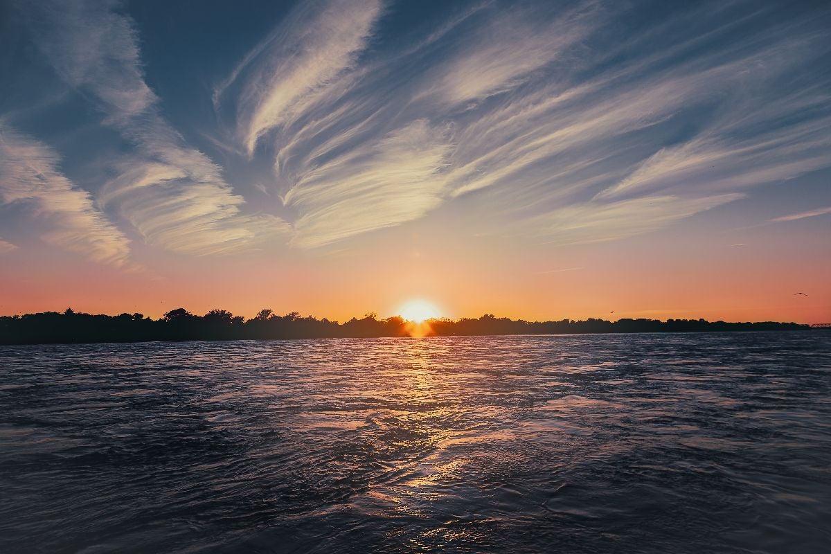 Lake Erie with active current at sunset. 