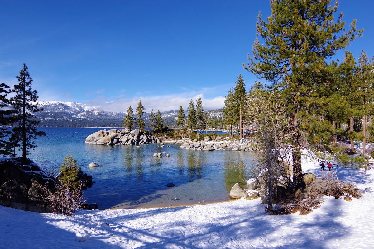 Sand Harbor Beach, Lake Tahoe, Nevada side during winter.