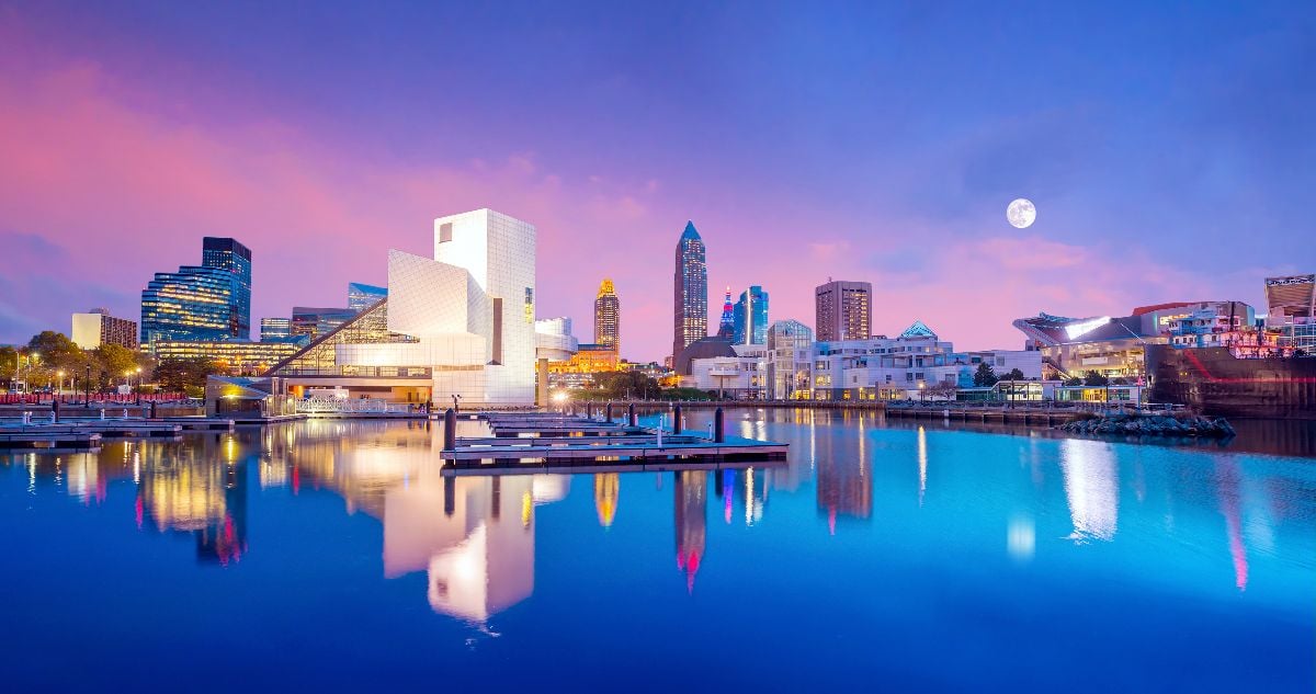 Downtown Cleveland skyline from the lakefront.