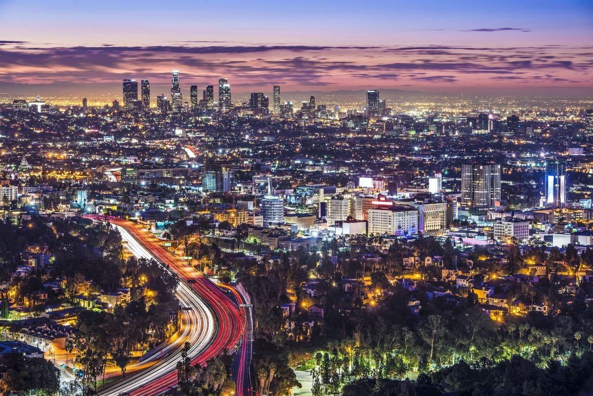 Downtown Los Angeles at night.