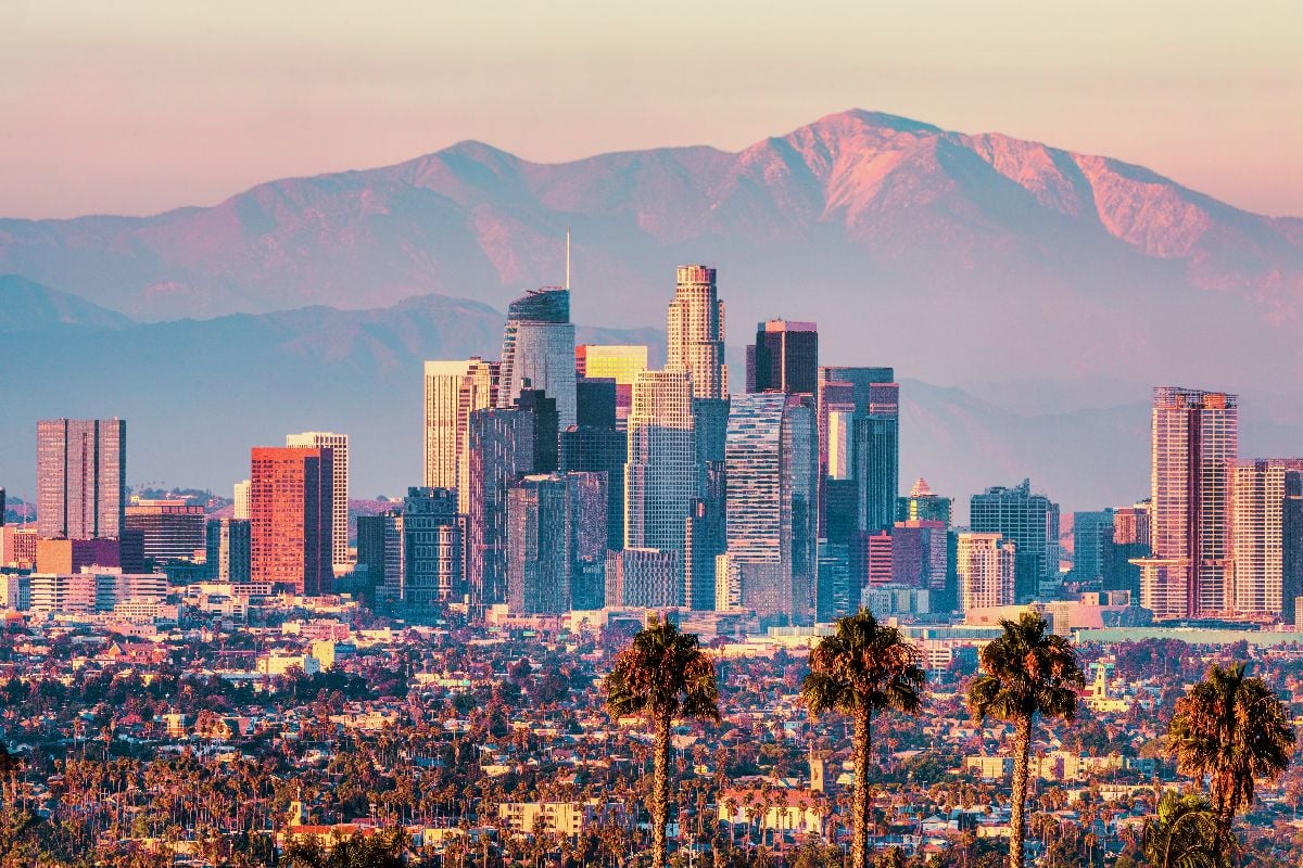 Downtown Los Angeles at sunset. 