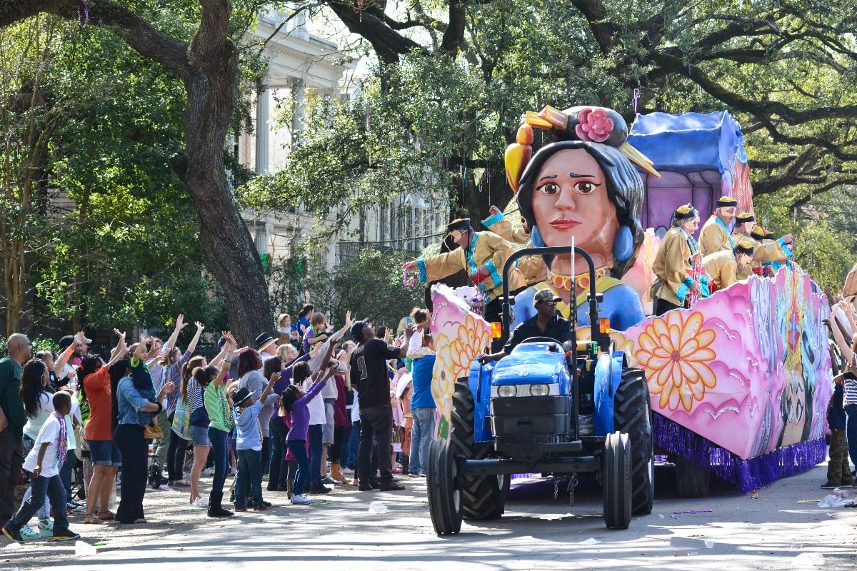 The krewe of Carrollton parades down St. Charles Avenue for Carnival Season.