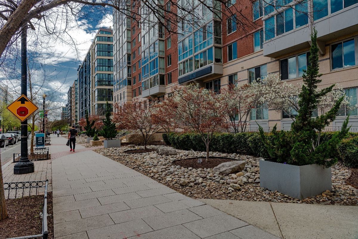Modern apartment buildings in downtown Washington DC.