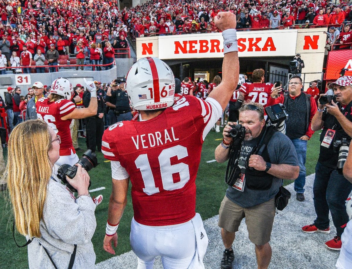 University of Nebraska football backup quarterback Noah Vedral leaves the field after Nebraska's 13-10 win over Northwestern University in Lincoln.
