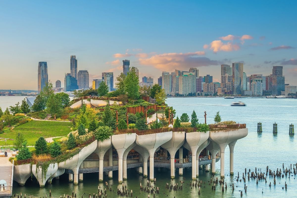 Cityscape of Jersey City skyline from Manhattan New York City.