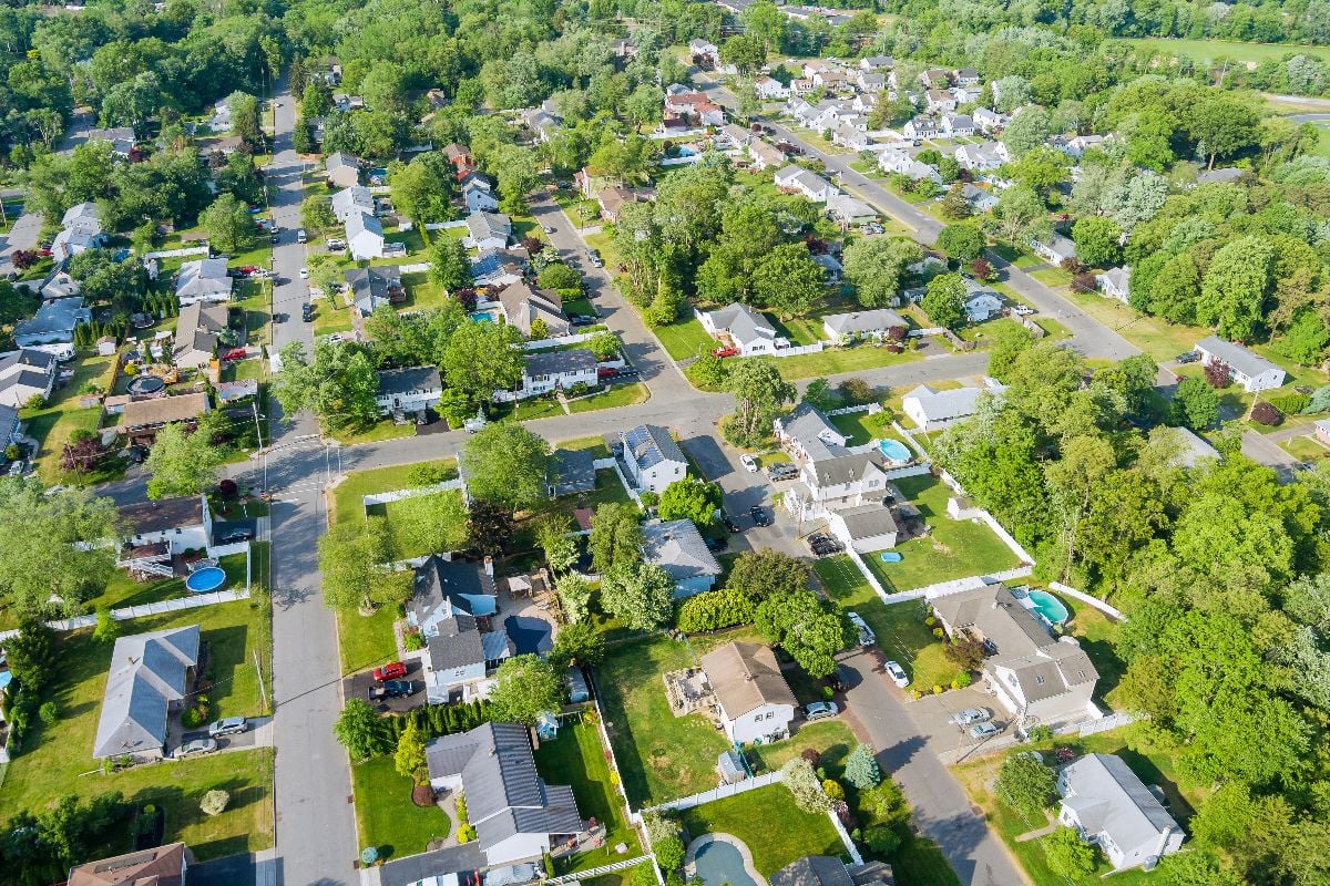 Aerial view of the residential Sayreville town area.