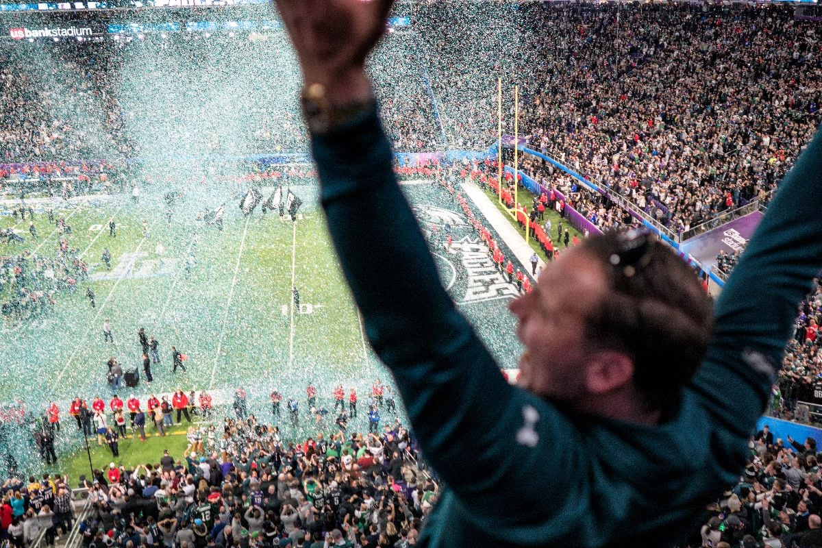 An Eagles fan celebrating the Eagles.