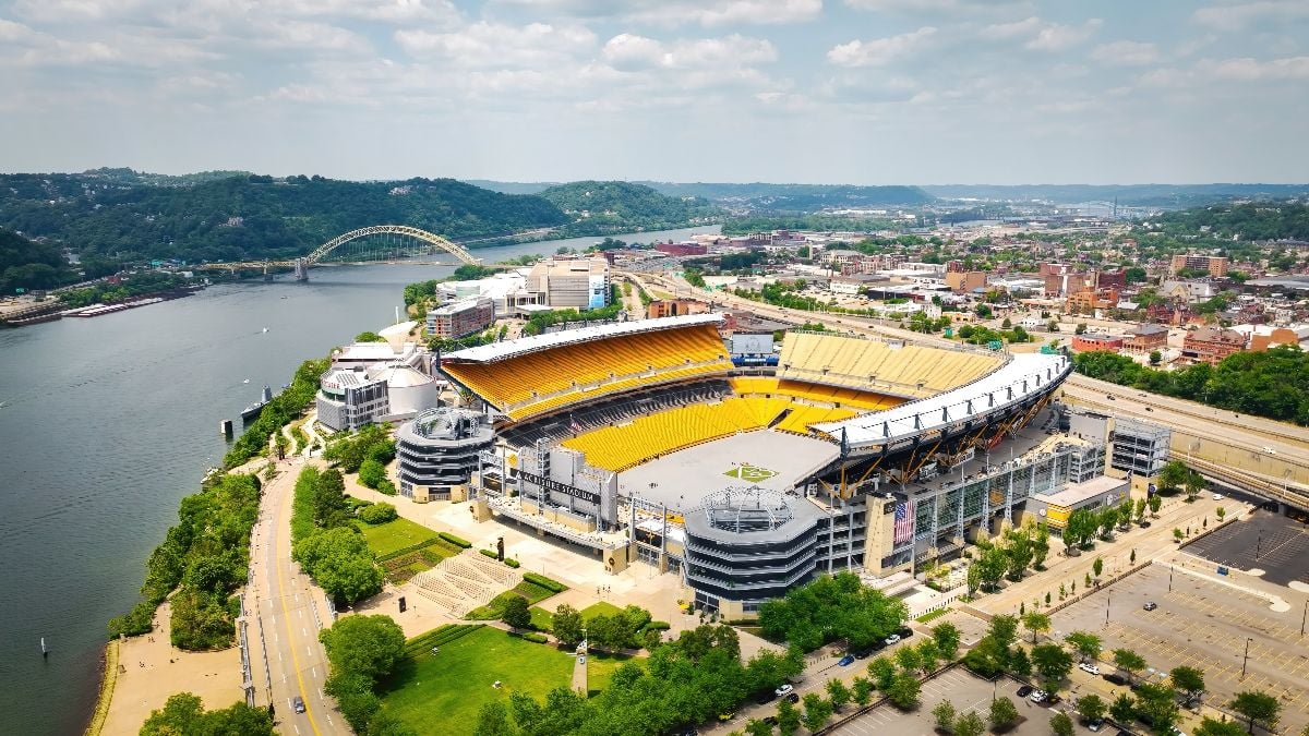 Acrisure Stadium in Pittsburgh from above.