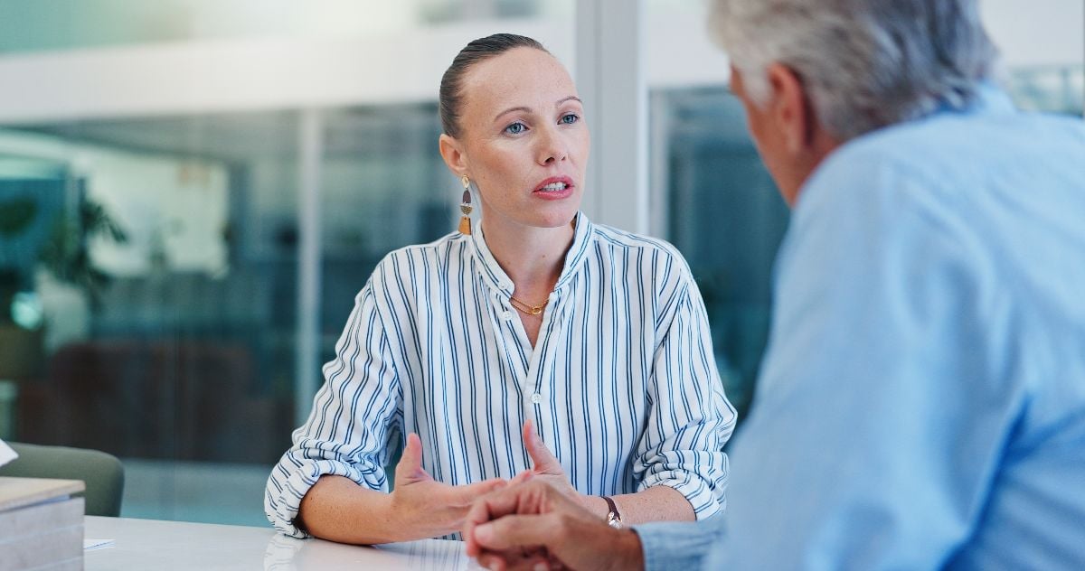 Business conversation in the office.