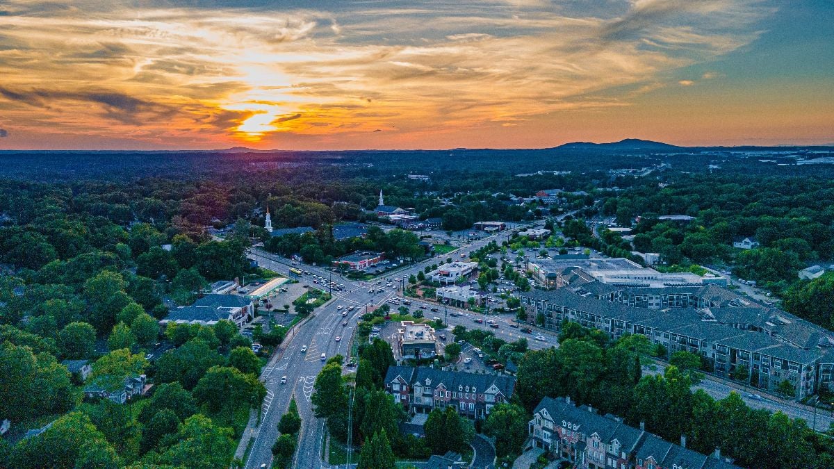Aerial view of Smyrna at sunset.