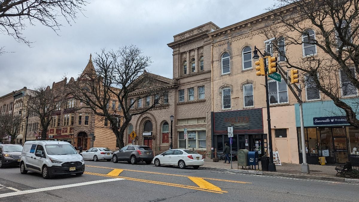 Streetscape of main street in downtown Somerville.