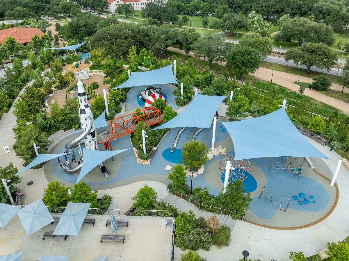 Aerial view of Space Adventure playground in Houston.