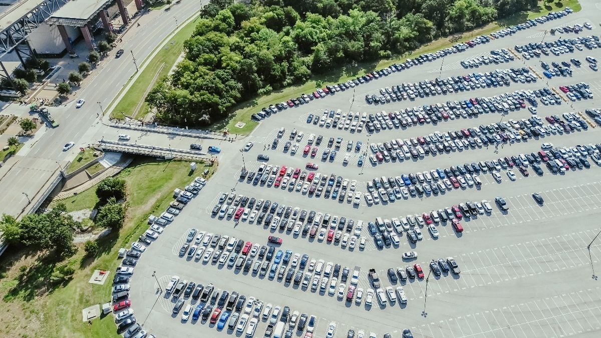 Stadium parking lot in Arlington, Texas.