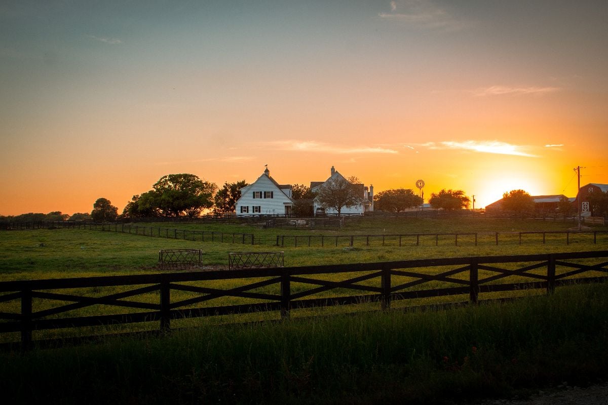 Sunset view of the ranch in Texas.