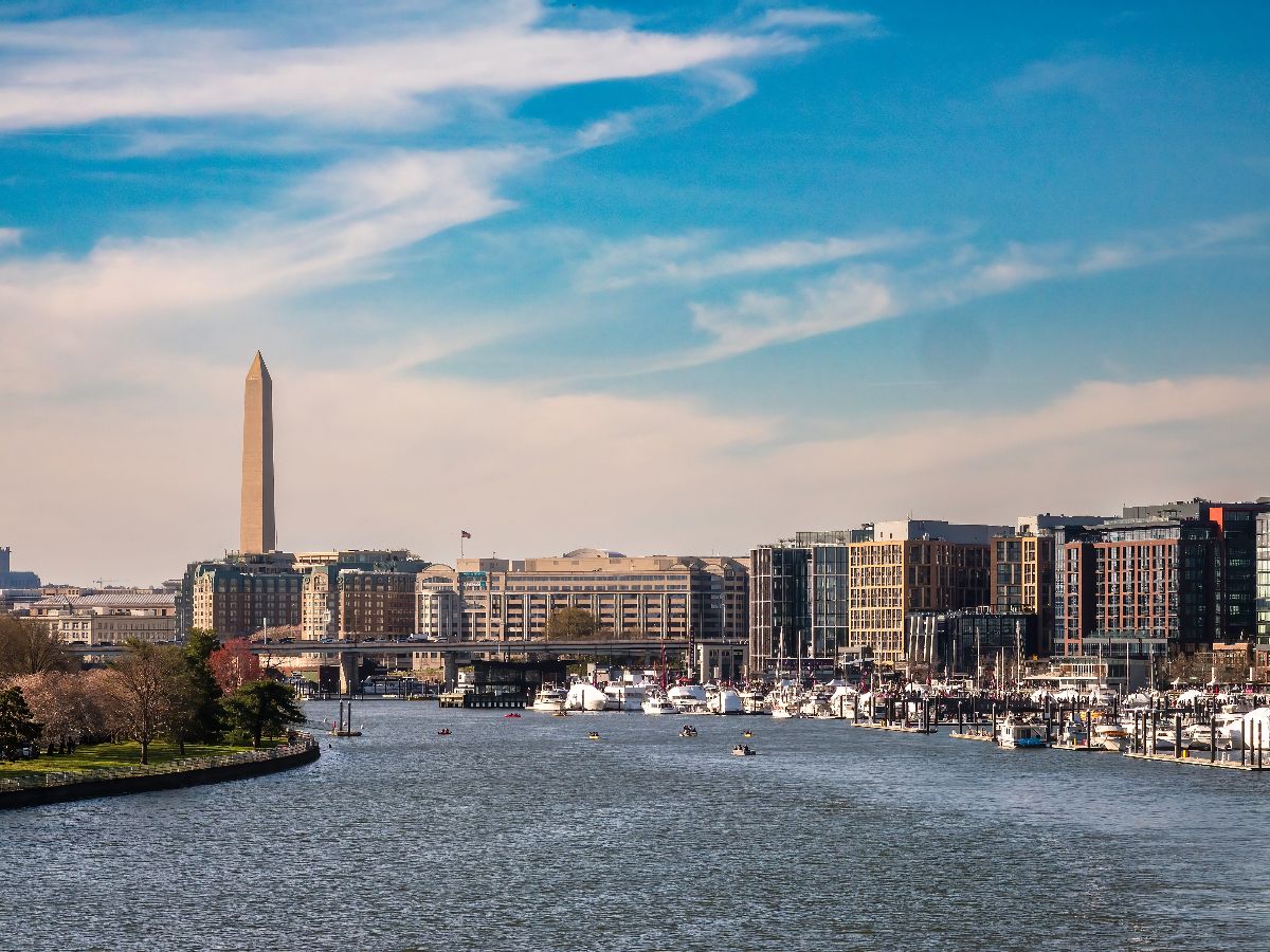 Late afternoon view of Southwest Waterfront, with marinas and hotels in The Wharf entertainment district.